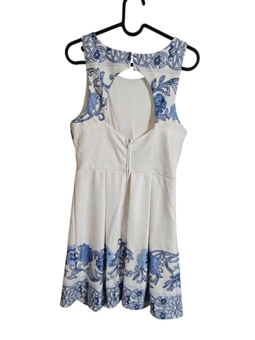 Jodi Kristopher Size 9 Dress Blue White Floral Embroidered Statement Midi Rare - Picture 3 of 6